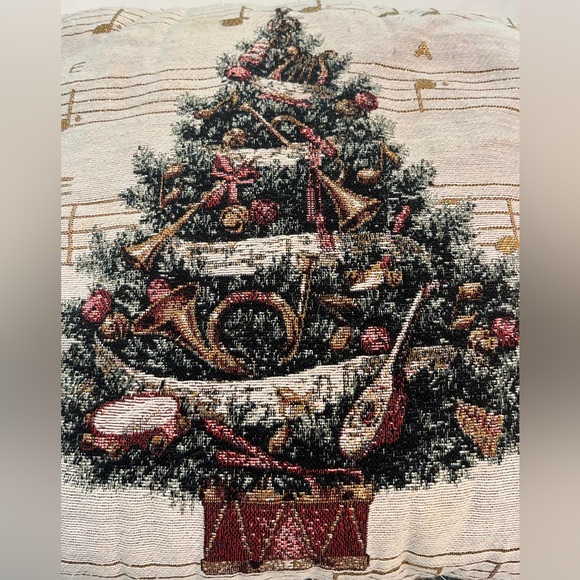 Vintage tapestry style Holiday Music Note Christmas topiaryTree Pillow. Pretty! - Picture 2 of 6